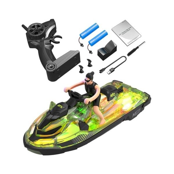 perfeclan Bateau de Vitesse télécommandé Rapide, Jouet avec lumière, Bateau à Moteur Haute Vitesse RC pour garçons et Filles,