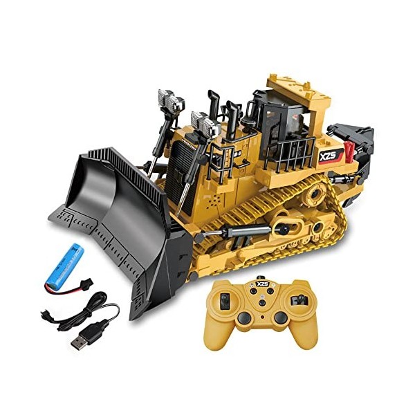 WZRYBHSD Bulldozer RC, Pelle Télécommandée,Chargeur Frontal Sur Chenilles,Véhicules De Construction,Tracteur Jouet Avec Émett