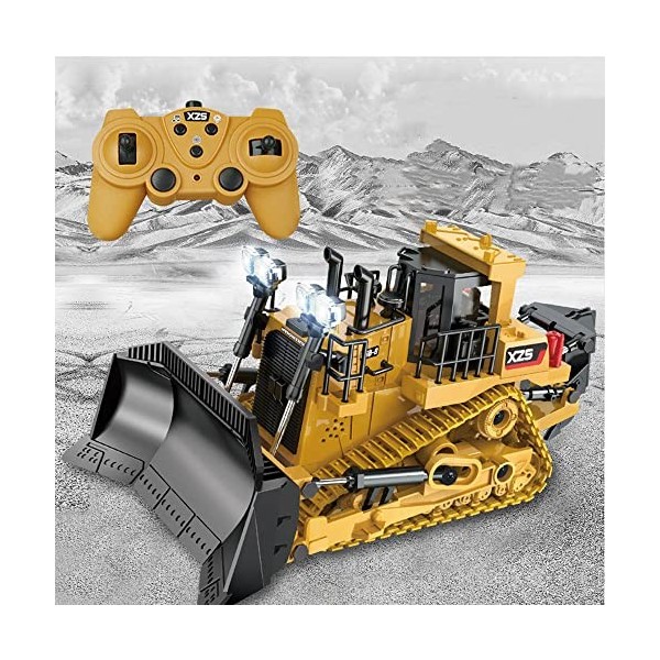 WZRYBHSD Bulldozer RC, Pelle Télécommandée,Chargeur Frontal Sur Chenilles,Véhicules De Construction,Tracteur Jouet Avec Émett