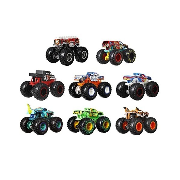 Hot Wheels Monster Trucks Coffret de 8 véhicules aux roues géantes, jouet de voiture pour enfant, emballage durable, HGX21