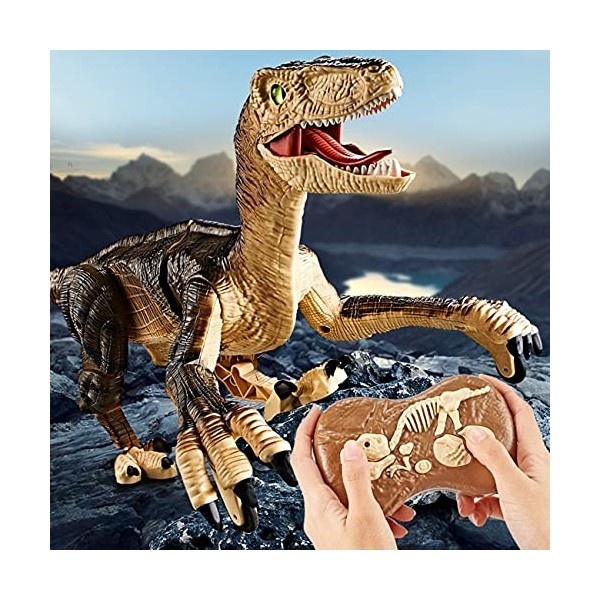 WEECOC Jouet robot télécommandé en forme de dinosaure pour enfants - 2,4 GHz - Éclairage LED - Cadeau de Noël ou danniversai