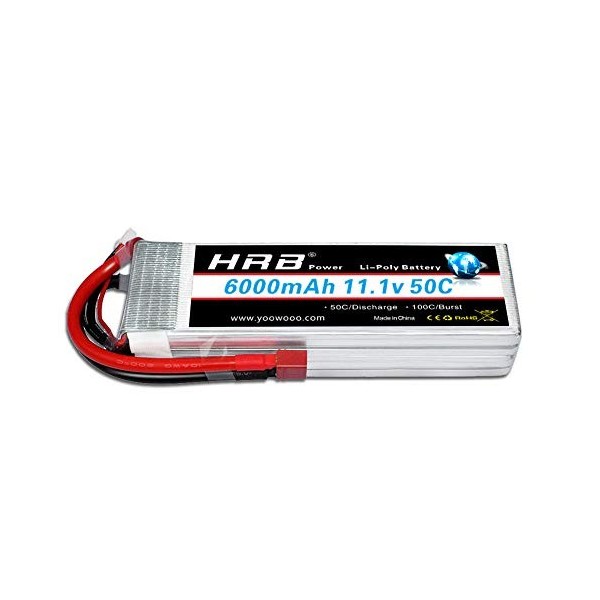 HRB 6000mAh 11.1V 50C 3S Lipo Battery Pack Replacement with T Plug for RC Racing Airplane Helicopter Car Truck Boat Traxxas S