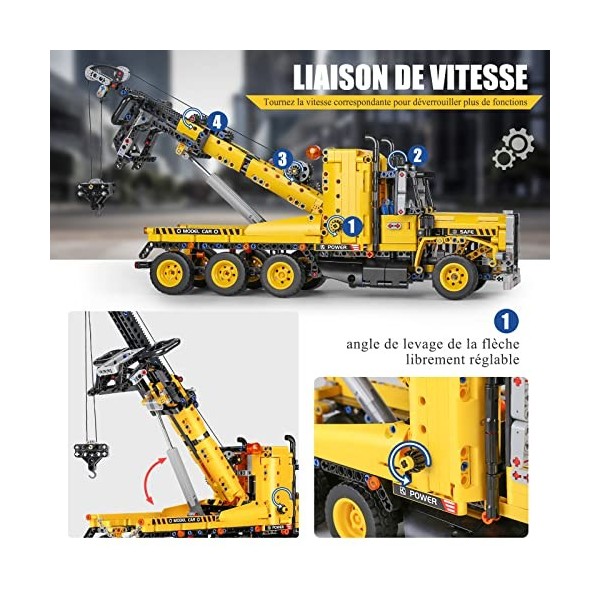 SDXFUWA Technique de Remorquage Lourd Camion avec Grue Blocs de Construction - Modèle de Camion à Collectionner - 1250+Pièces