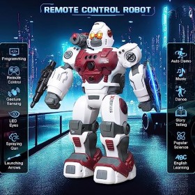 Vatos Robot Enfants 3+ Ans, Jouet Robot télécommandé, 2.4GHz Commande gestuelle Robot RC programmable avec LED Pulvérisation 