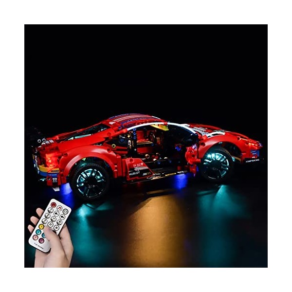 Hosdiy Jeu de Lumière avec Télécommande pour Ferrari 488 GTE AF Corse 51 Modèle - LED Lumiere Kit Compatible avec Lego 4212