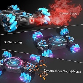 Voiture télécommandée pour enfants, voiture RC Stunt avec lumière et pulvérisation, 2,4 GHz 4WD rotation à 360 °, avec comman