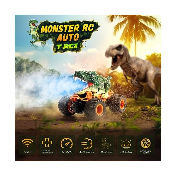 SNADER Monster Voiture télécommandée pour enfants Monster Truck 2,4 GHz RC Jouet de voiture avec lumière, son, pulvérisation,