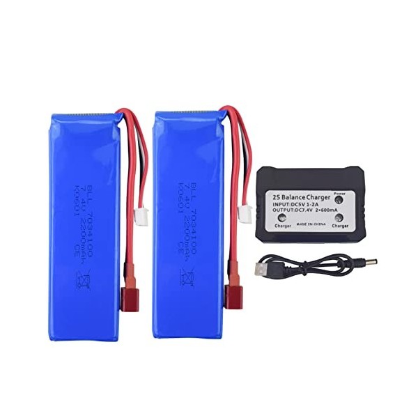 ZYGY 2PCS 7.4V 2200mah Batterie au Lithium avec 2 en 1chargeur pour WLtoys K949 10428 10428-A L202 RC Voiture télécommandée H