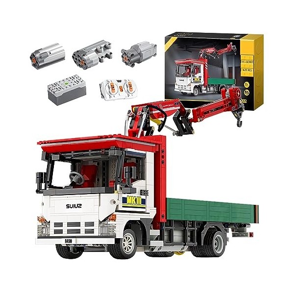 SDXFUWA Camion Technique de remorquage Lourd avec Blocs de Construction de Grue, contrôle RC - Modèle de Camion à Collectionn