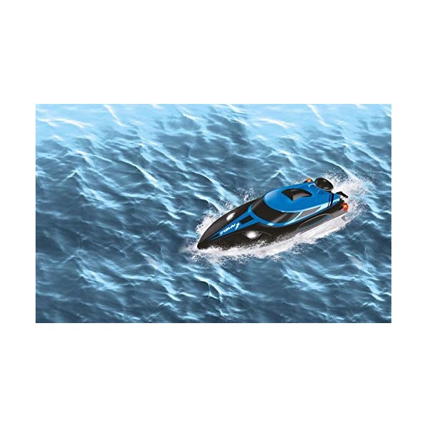 Amewi 26093 Blue Barracuda V2 Mini Bateau 2,4 GHz RTR, Interrupteur de sécurité, Double Couvercle, Noir/Bleu