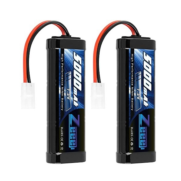 Zeee 7,2V 5000mAh RC NiMH Batterie avec Prise Tamiya pour Voiture RC Camion HPI Losi Kyosho Tamiya Hobby 2 Paquets 