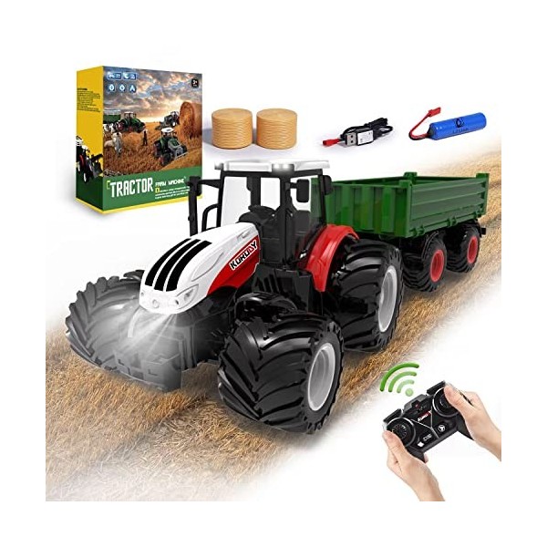 PENGBU RC Tracteur Enfant avec Remorque, 1 24 Tracteur Jouet, Tract