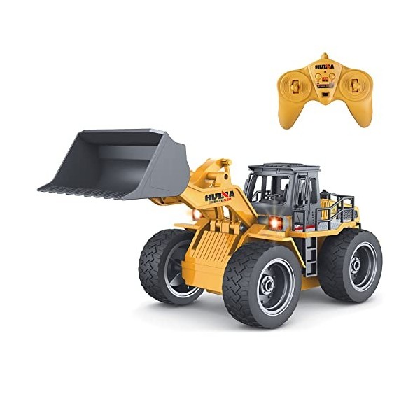 fisca Pelleteuse télécommandée, 1:18 Bulldozer télécommandé 6 canaux, 2,4 GHz 4WD télécommande Véhicules de Chantier avec lum