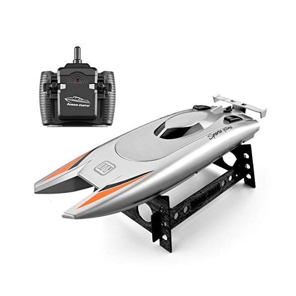 Sunbary Bateau Télécommandé, 2.4GHz RC Bateau de Course à Grande Vitesse 20km/h Bateau de Course Imperméable, Moteur Double B