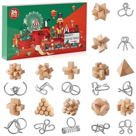 Calendrier de lavent 2023 Casse-Tête, 24 jours de Surprise Calendrier du Compte à Rebours de Noël avec Casse Tête en Bois et