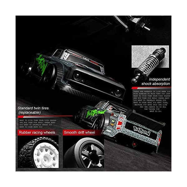 fisca 1/16 télécommande Voiture Haute Vitesse, 4WD RC Drift Voitures de Course Rapide 20MPH Camion 2,4 GHz Off-Road 4X4 Buggy