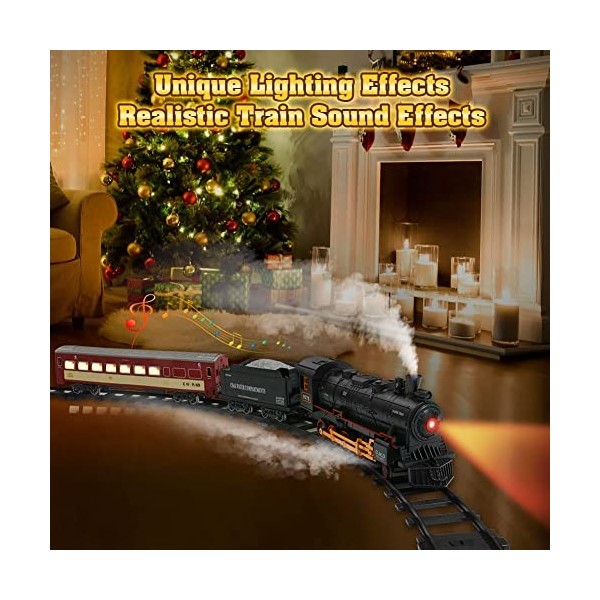 Cadeau de Noël pour Les Enfants de 3 à 12 Ans, Jouet de Train électrique pour garçons et Filles, fumée, lumières et Sons, Set