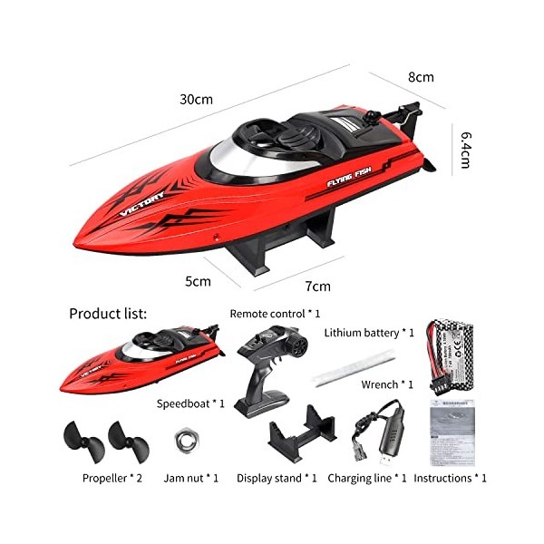 HJ811 Bateau télécommandé Eau Jouets dété Bateau compétitif 2.4G 25km/h Bateau à Grande Vitesse avec lumière Rappel de Batte