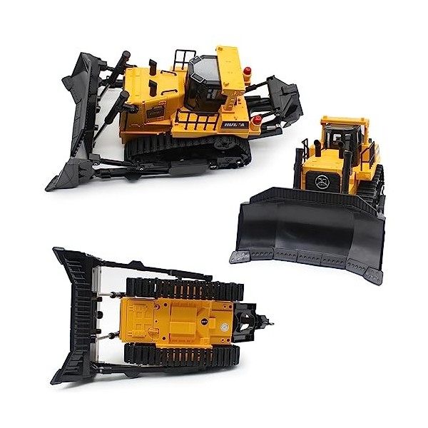 fisca Bulldozer télécommandé, RC 1/16 Véhicule de Chantier entièrement Fonctionnel Bulldozer Lourd télécommandé, 2,4 GHz 9 ca