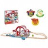 Jouet Hape Grande Gare Urbaine pour Circuit Train Bois - Jeu de 45 pièces - Système dImitation avec Lumière & Enregistreur p