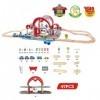 Jouet Hape Grande Gare Urbaine pour Circuit Train Bois - Jeu de 45 pièces - Système dImitation avec Lumière & Enregistreur p