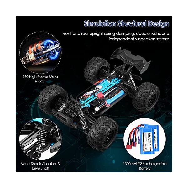 Aomdom Voiture Télécommandée 1/16 4WD, 40km/h RC Voiture Véhicule  Tout-Terrain à Grande Vitesse 2,4 GHz Véhicule Buggy Voiture Monster Truck  de Jouet pour Adultes et Enfants 2 Batteries 40min+ : : Jeux