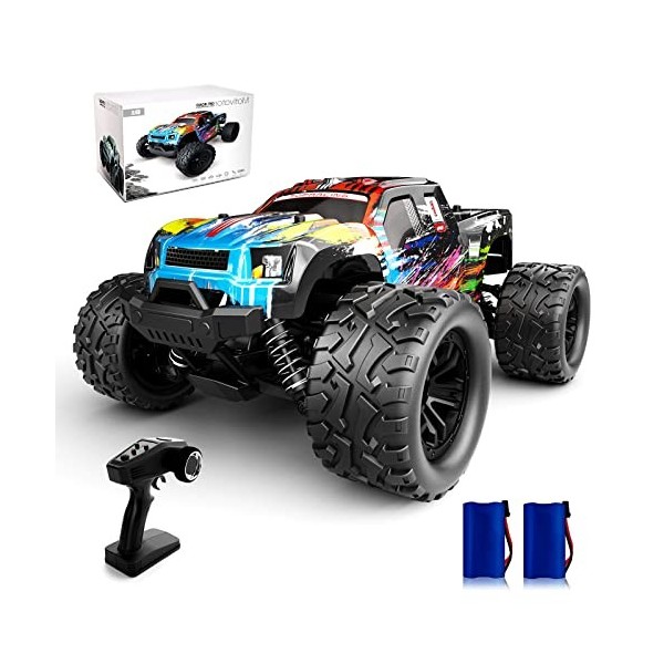 Tecnock Voiture télécommandée 1/18, 4WD RC Voiture 38 km/h, 2 Batteries 50 Minutes dautonomie, Monstertruck 2,4GHz télécomma