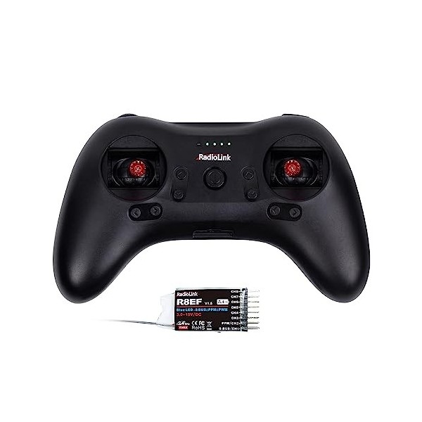 Radiolink T8S 8 Canaux 2.4GHz RC Emetteur et Récepteur R8EF RX, Télécommande et Contrôleur avec Batterie Rechargeable Intégré