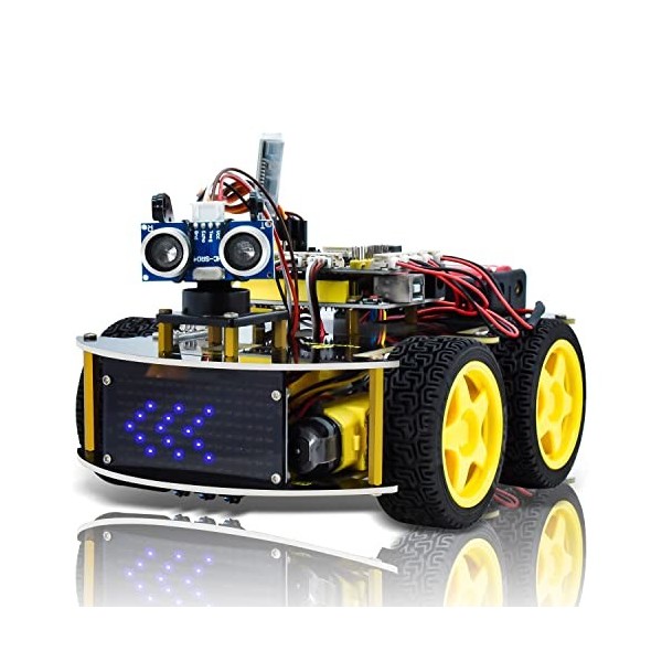 KEYESTUDIO Kit de démarrage de Voiture Robot 4 Roues motrices pour Arduino IDE, télécommande Infrarouge Bluetooth, Suivi de L