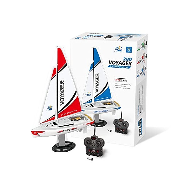 PLAYSTEAM Voyager 280 RC Controlled Wind Powered Sailboat in Red - 17.5" Tall