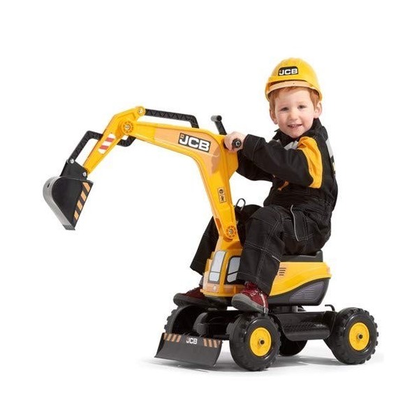 FALK - Pelleteuse JCB avec casque de chantier inclus - Dès 3 ans - Fabriqué en France - Cabine rotative - Assise ouvrante - P