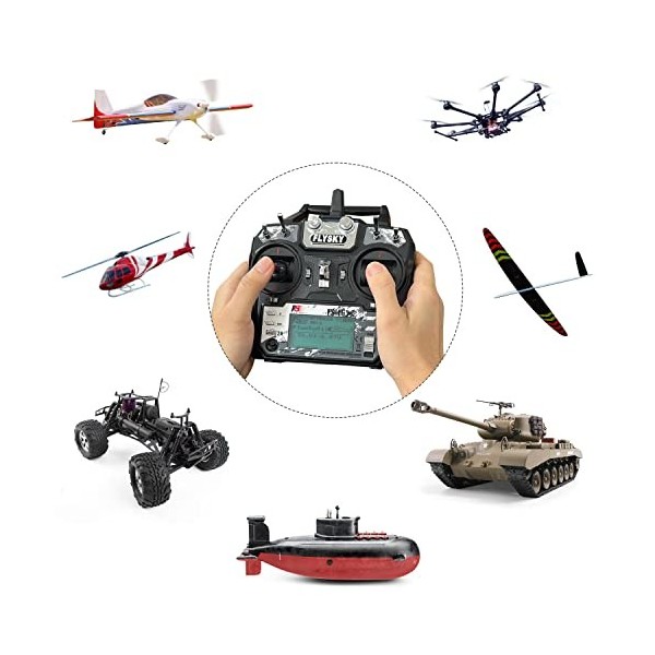 HAWKS WORK FS-i6X Ensemble émetteur 10 canaux, Contrôleur RC 2.4GHz avec récepteur pour Drone Multirotor Avion Hélicoptère P