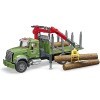 bruder 02824 - Mack Granite Transport de bois Camion avec grue de chargement, grappin et 3 troncs darbres, transport de bois