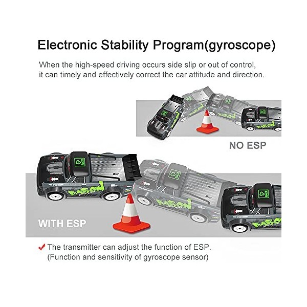 Mostop Voiture de dérive télécommandée 1/16 20 MPH haute vitesse RC Drifting Car pour adultes, ESP Proportional Throttle & Sp