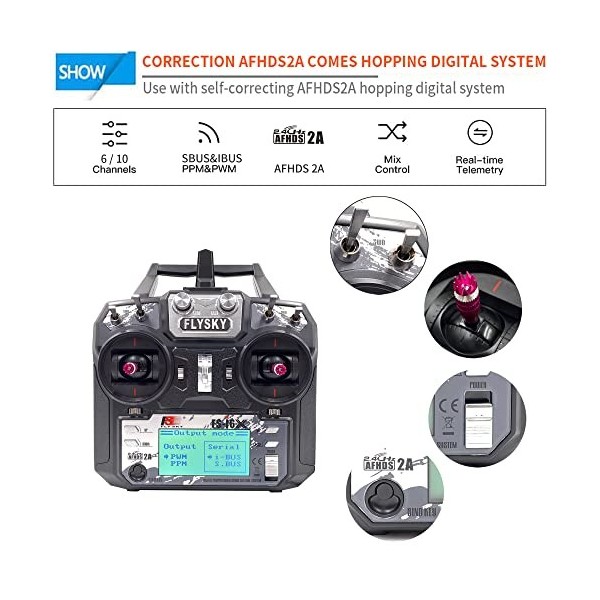 DTXMX Flysky FS-i6X 2.4G Radio Transmetteur et Récepteur FS-iA10B 10CH RC Contrôleur pour RC Avion Hélicoptère FPV Drone Bate