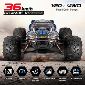 YONCHER YC100 Voiture Télécommandée, RC Voiture Tout Terrain 1:20 4WD 36km/h, Camion Telecommande à Grande Vitesse, 2.4GHz Cr