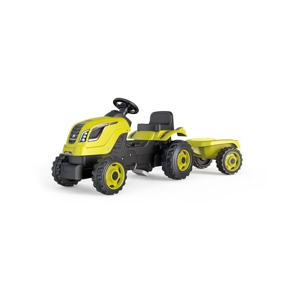 Smoby - Tracteur Farmer XL + Remorque - Tracteur à Pédales Enfant - Siège Ajustable - Volant avec Klaxon - Capot Ouvrable - 7