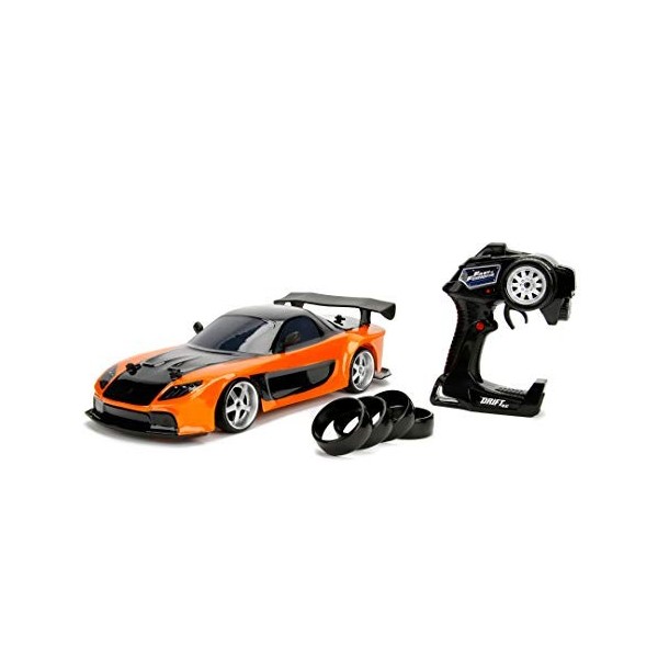 Jada Toys Fast & Furious RC Drift Mazda RX-7 Voiture télécommandée, Drift, 4 Roues motrices, 4 pneus de Rechange, Fonction de