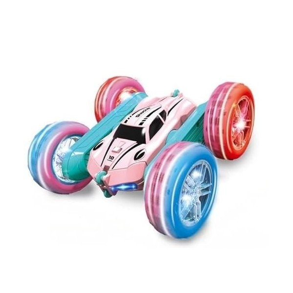 bubbacare Voiture télécommandée pour enfants, RC Stunt Car avec commande manuelle, rotation à 360°, cadeau pour enfants, rose