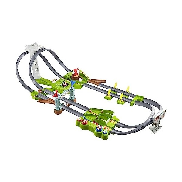 Hot Wheels Circuit Deluxe Mario Kart motorisé, coffret de jeu pour voitures à connecter avec circuit et pistes, emballage fer