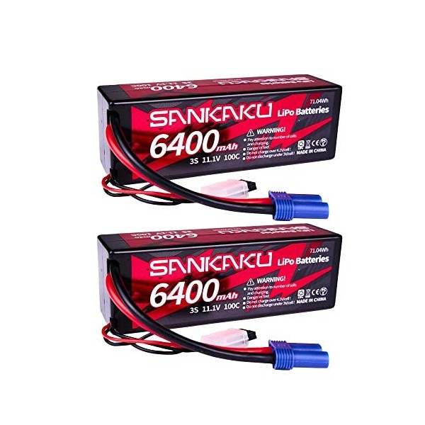 SANKAKU 11.1V Batterie LiPo RC 6400mAh 100C 3S Batterie Lithium Polymère Coque Rigide avec Prise EC5 pour véhicules télécomma