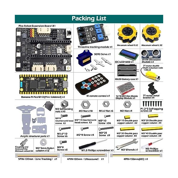 Adeept Kit de construction de robots 4WD omnidirectionnels Mecanum Roues Voiture pour ESP32-S3 Banana Pi PicoW-S3 STEM Téléco