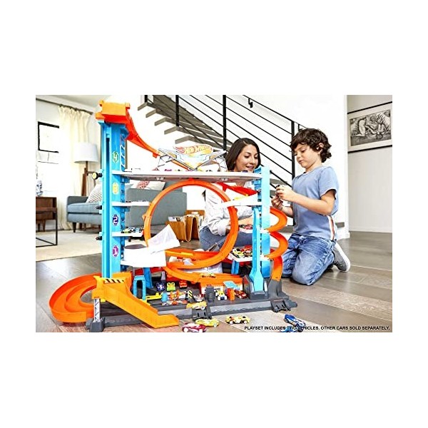 Hot Wheels City Méga Garage, coffret de jeu pour petites voitures avec circuit et pistes, Jouet pour enfant, FTB69