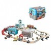 Jouet Hape Ensemble Urbain Train pour Circuit Train Bois 80 Pièces - Locomotive et Accessoires Variés : Arbre, Voitures - Jeu