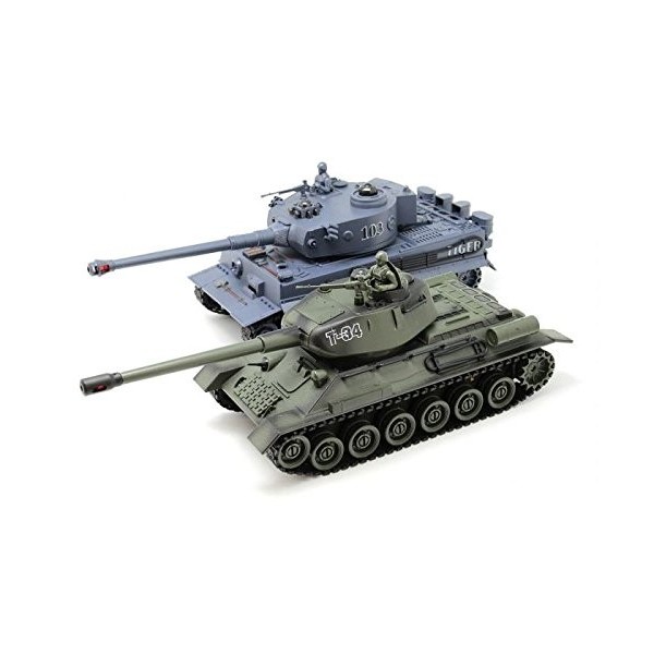 s-idee® 01919 99824 Lot de 2 chars de combat German Tiger T-34 avec système de combat infrarouge intégré 2,4 GHz RC R/C Char 