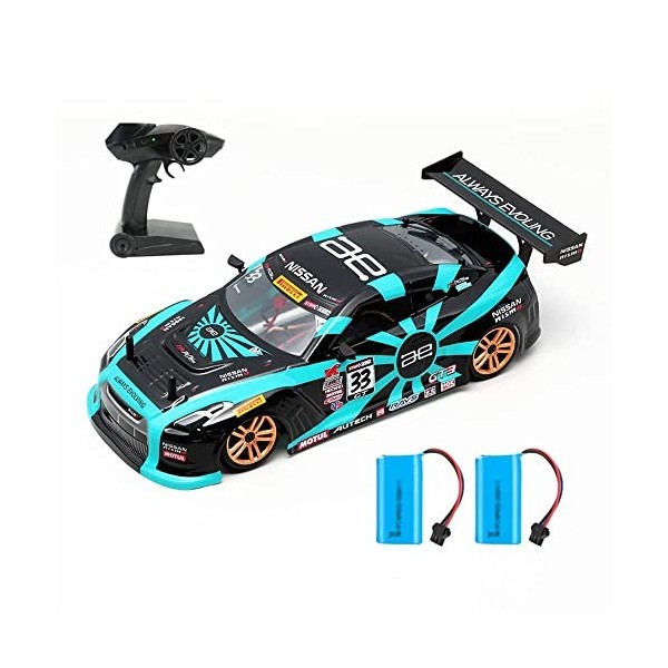 SZITW 1/18 RC Sport Drift Car, voiture de course télécommandée 4WD RTR avec lumières LED et 2 batteries 50 km/h, véhicule de 