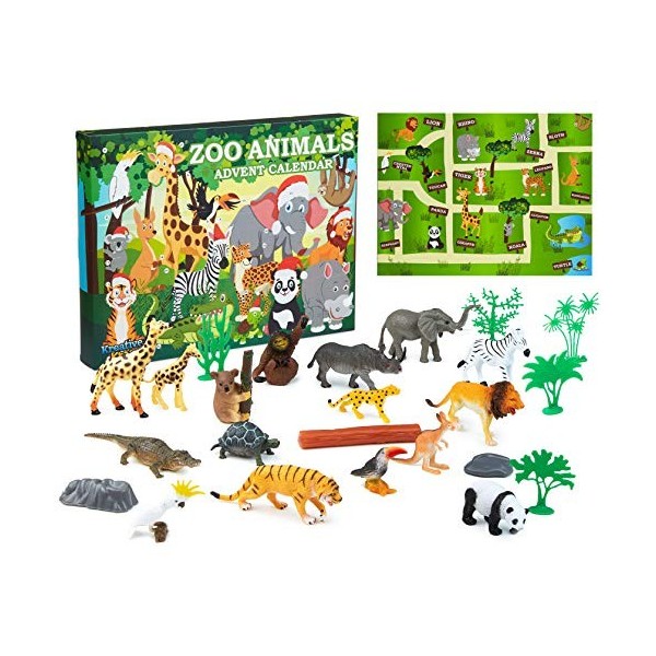 KreativeKraft Calendrier de Lavent 2023 Enfant 24 Jouets Animaux Dinosaures Multicolore Zoo animals 