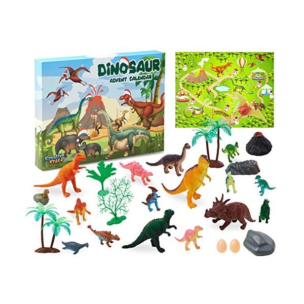 KreativeKraft Calendrier de Lavent 2023 Enfant 24 Jouets Animaux Dinosaures Multicolore Zoo animals 