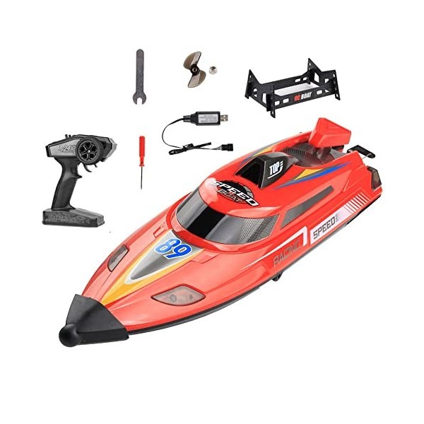 QIYHBVR Bateau RC, Bateau Télécommandé 35 Km/h pour Piscines Et Lacs, Bateau Télécommandé Rapide 2,4 GHz avec Lumières LED, J