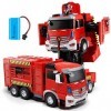 SUBECO Camion de Pompier transformé en Camion télécommandé, Camion RC avec lumières et Son, Jouets de transformateur de Camio